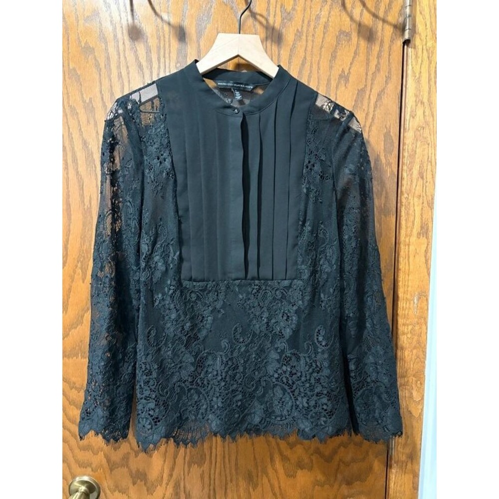 White House Black Market Black Lace Lined Blouse Set 6